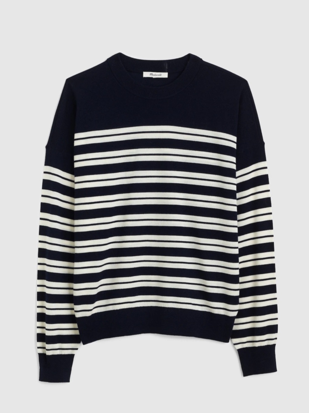 Madewell Drop-Shoulder Sweater in Merino Wool Navy & White Stripe Size Large L